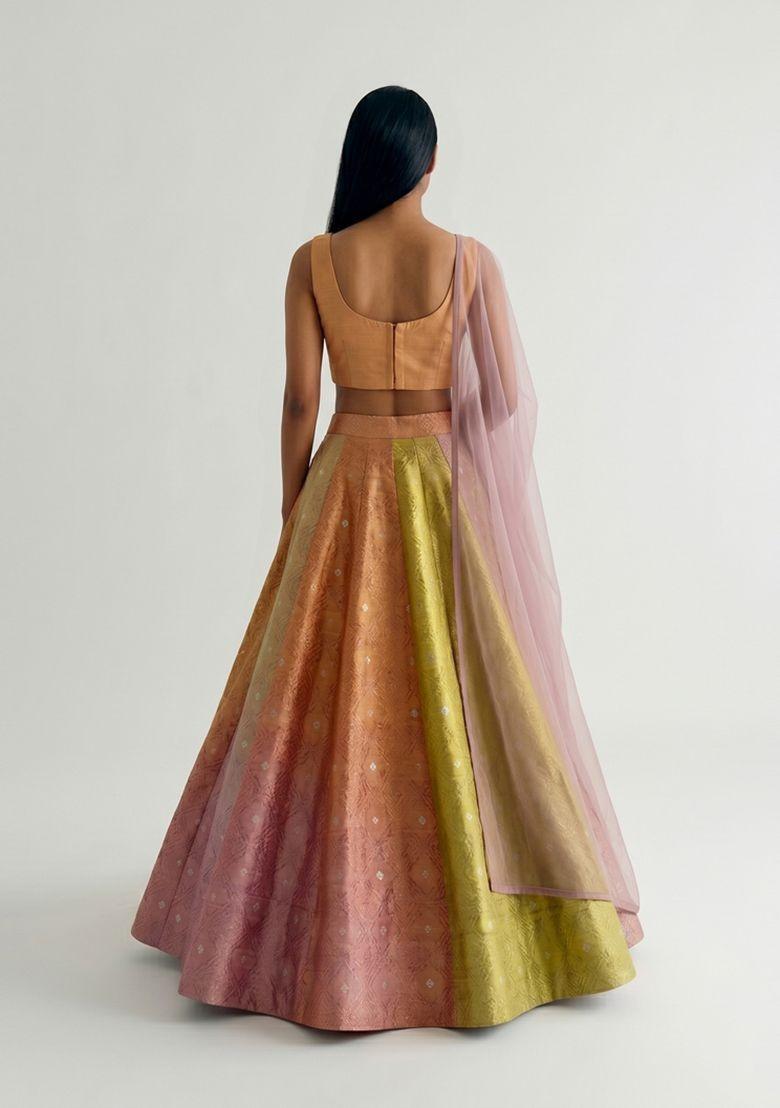 Multicolor Embroidered Handwork Lehenga Set - Indya