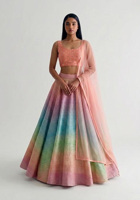 Multi Embroidered Handwork Lehenga Set