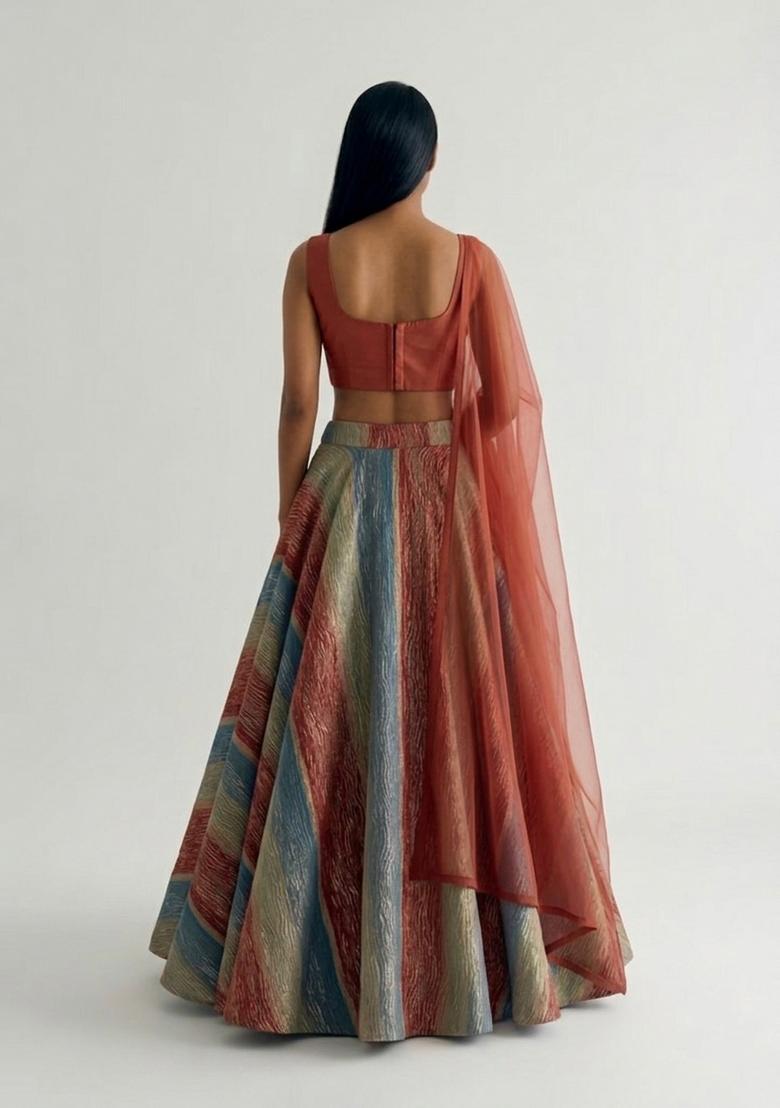Multicolor Embroidered Handwork Lehenga Set - Indya