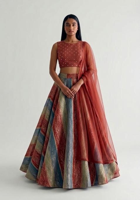 Multi Embroidered Handwork Lehenga Set