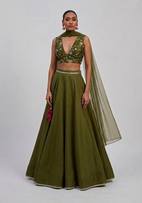 Green Embroidered Handwork Kurta Set