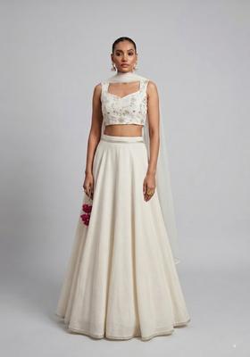 Off-White Embroidered Handwork Lehenga Set