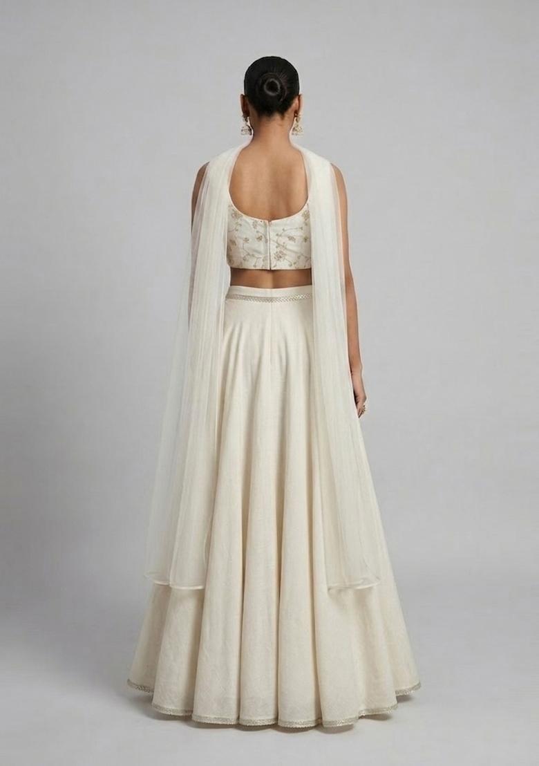 Off-White Embroidered Handwork Lehenga Set - Indya