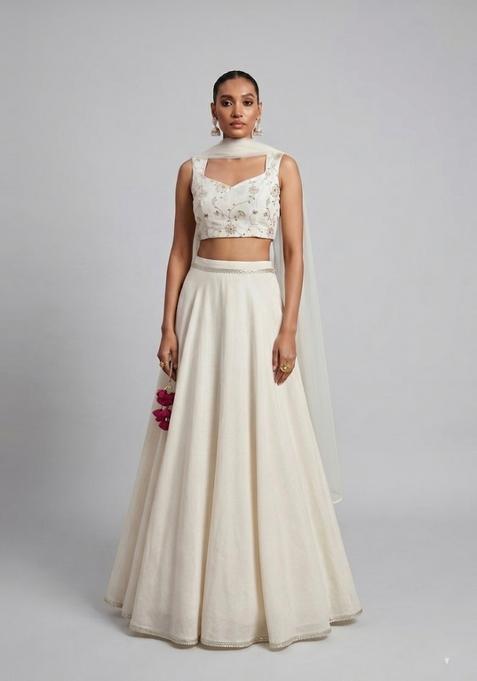 White Embroidered Handwork Kurta Set