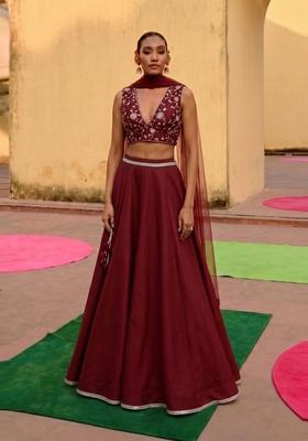 Maroon Embroidered Handwork Lehenga Set