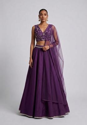 Purple Embroidered Handwork Lehenga Set