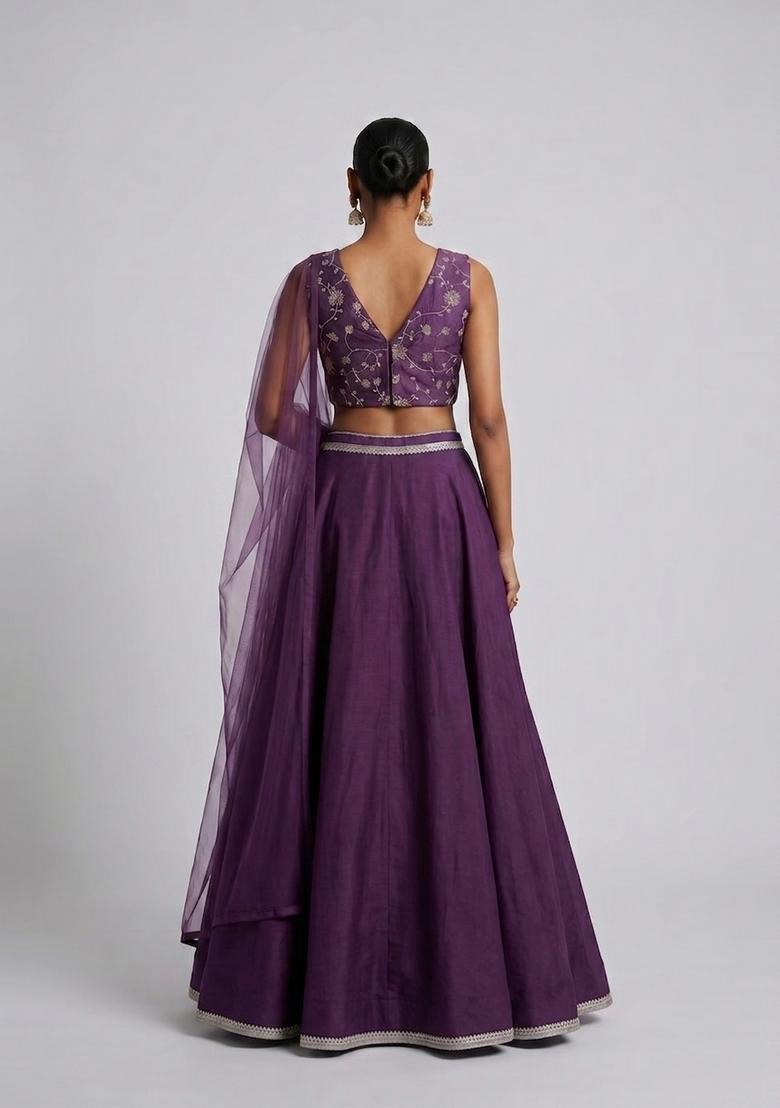 Purple Embroidered Handwork Lehenga Set - Indya