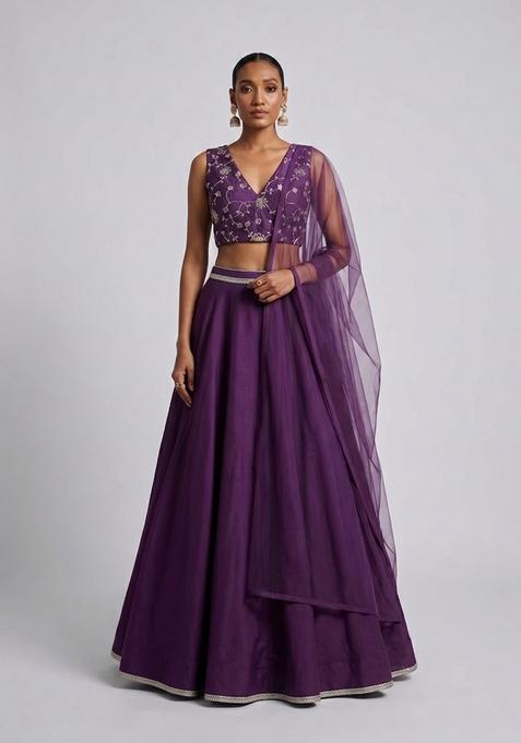 Purple Embroidered Handwork Lehenga Set