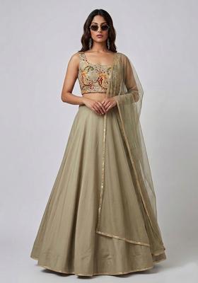Sand Beige Embroidered Handwork Lehenga Set