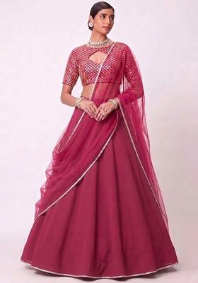 Dark Pink Embroidered Handwork Lehenga Set