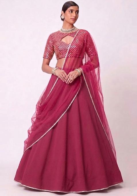 Pink Mirror Work Handwork Lehenga Set