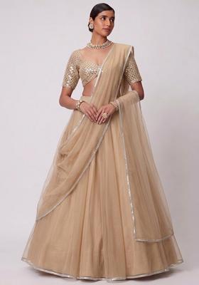 Light Beige Embroidered Handwork Lehenga Set