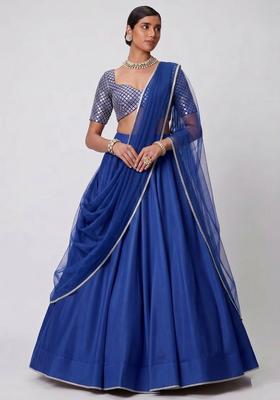 Dark Blue Embroidered Handwork Lehenga Set