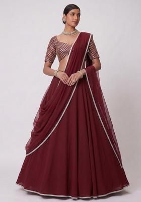 Deep Maroon Embroidered Handwork Lehenga Set