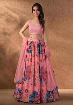 Light Pink Embroidered Handwork Lehenga Set
