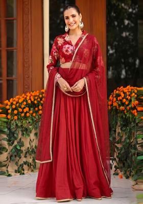 Maroon Embroidered Handwork Lehenga Set