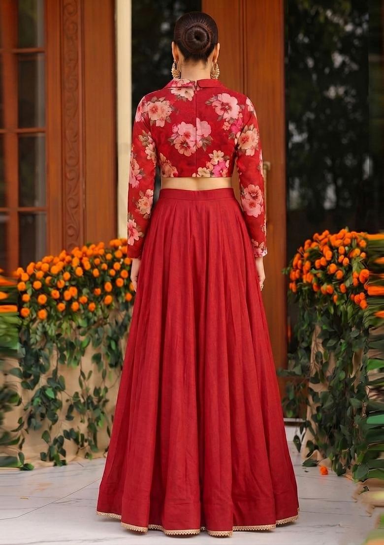 Maroon Embroidered Handwork Lehenga Set - Indya