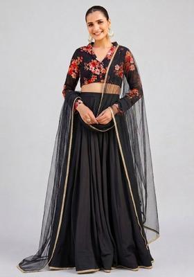 Black Embroidered Handwork Lehenga Set