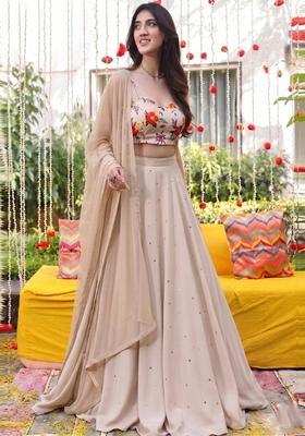 Beige Embroidered Handwork Lehenga Set
