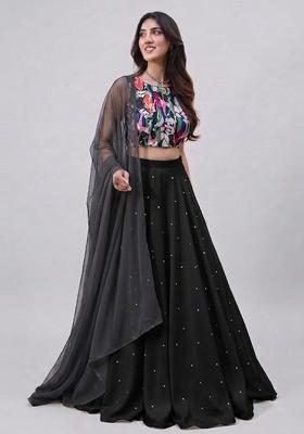 Black Embroidered Handwork Lehenga Set