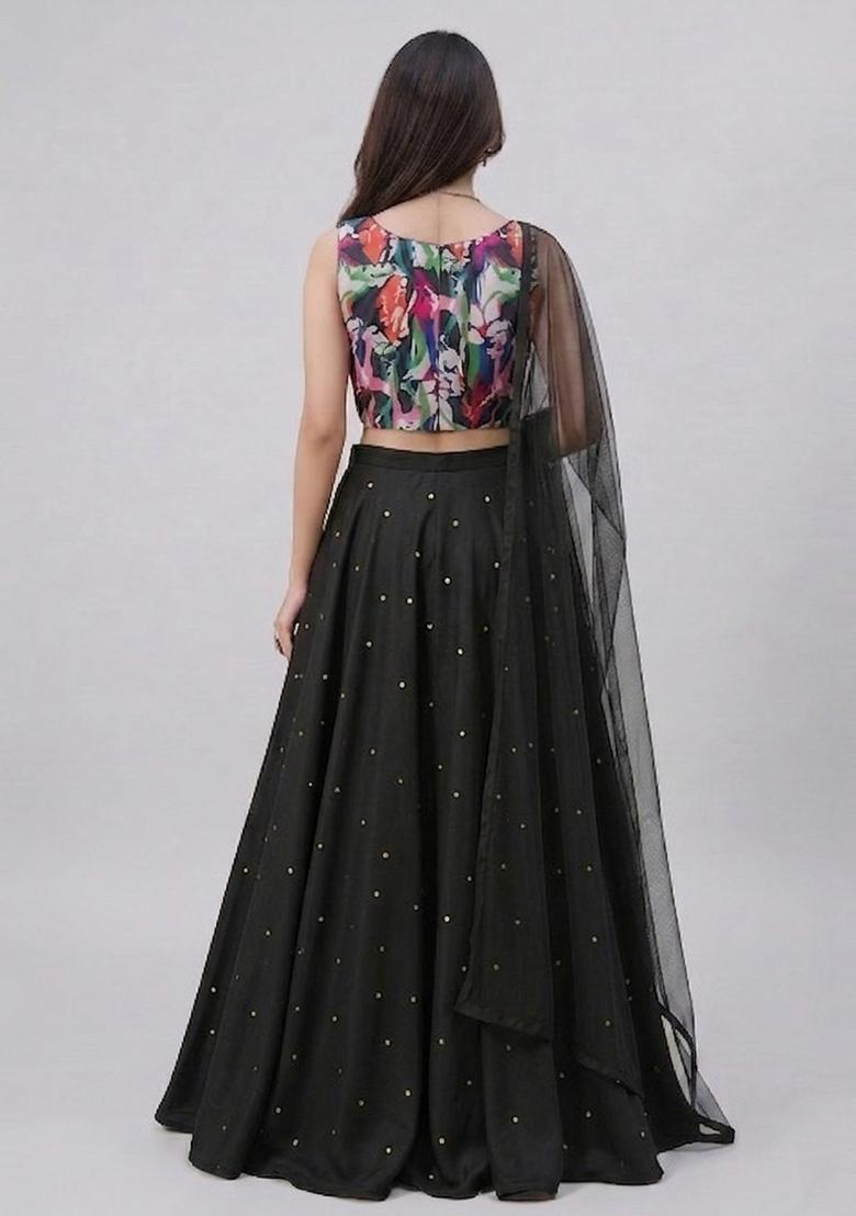 Black Embroidered Handwork Lehenga Set - Indya