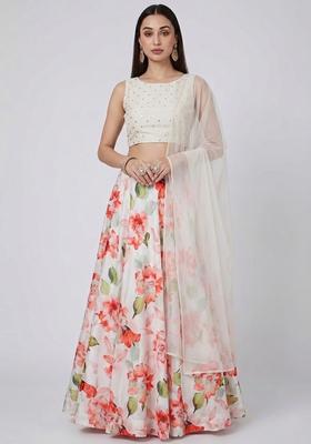 Off White Embroidered Handwork Lehenga Set