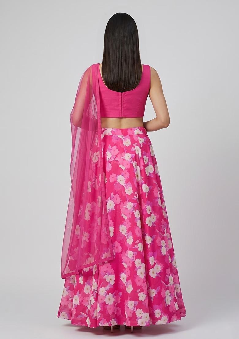 Hot Pink Embroidered Handwork Lehenga Set - Indya