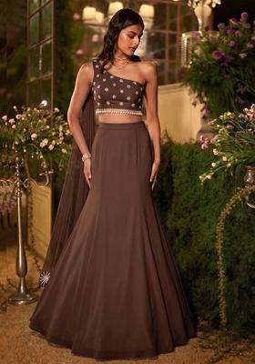 Brown Embroidered Handwork Lehenga Set