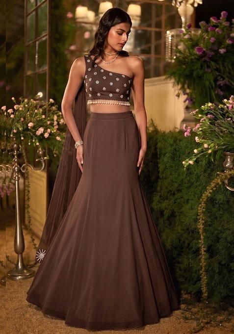 Brown Hand Work Lehenga Set