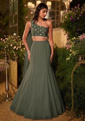 Green Hand Work Lehenga Set