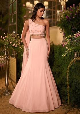 Peach Embroidered Handwork Lehenga Set