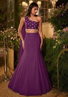 Purple Embroidered Handwork Lehenga Set