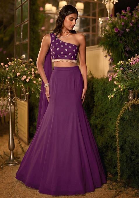 Purple Hand Work Lehenga Set