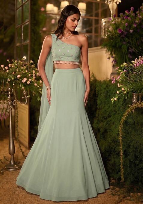 Sage Green Hand Work Lehenga Set