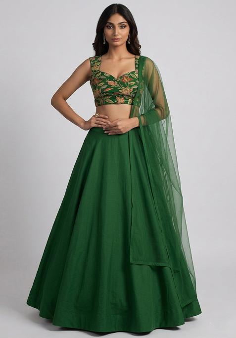 Bottle Green Sequin Work Silk Blend Lehenga Set