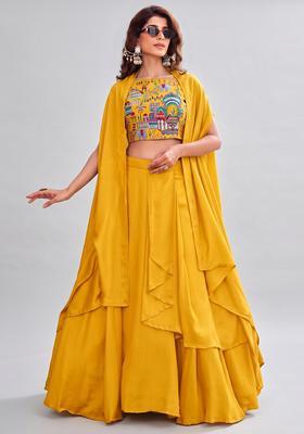 Turmeric Embroidered Crepe Lehenga Set