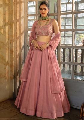 Old Rose Embroidered Tissue Lehenga Set