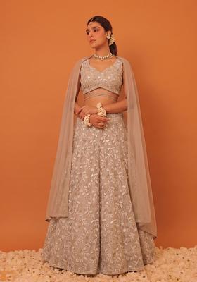 Nude Sequin Georgette Lehenga Set