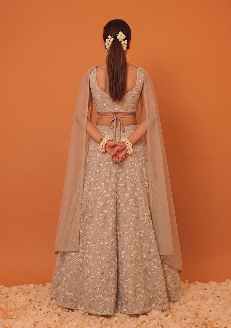 Nude Sequin Georgette Lehenga Set - Indya