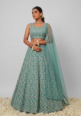 Sea Green Sequin Georgette Lehenga Set