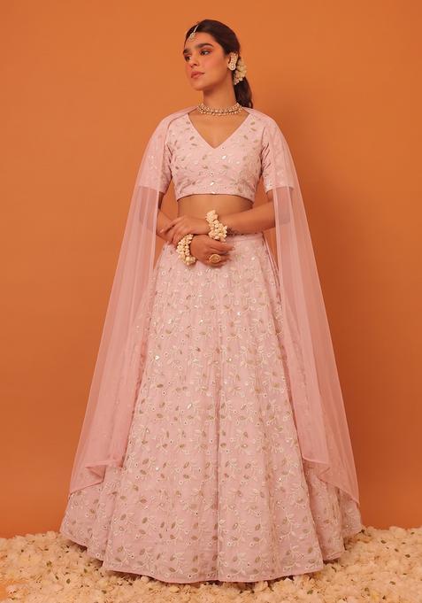 Soft Pink Embroidered Georgette Lehenga Set