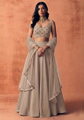Beige Embroidered Handwork Lehenga Set