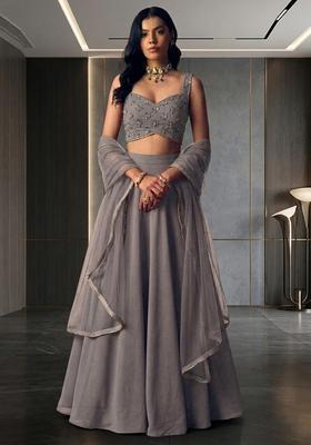 Grey Silk Blend Handwork Lehenga Set