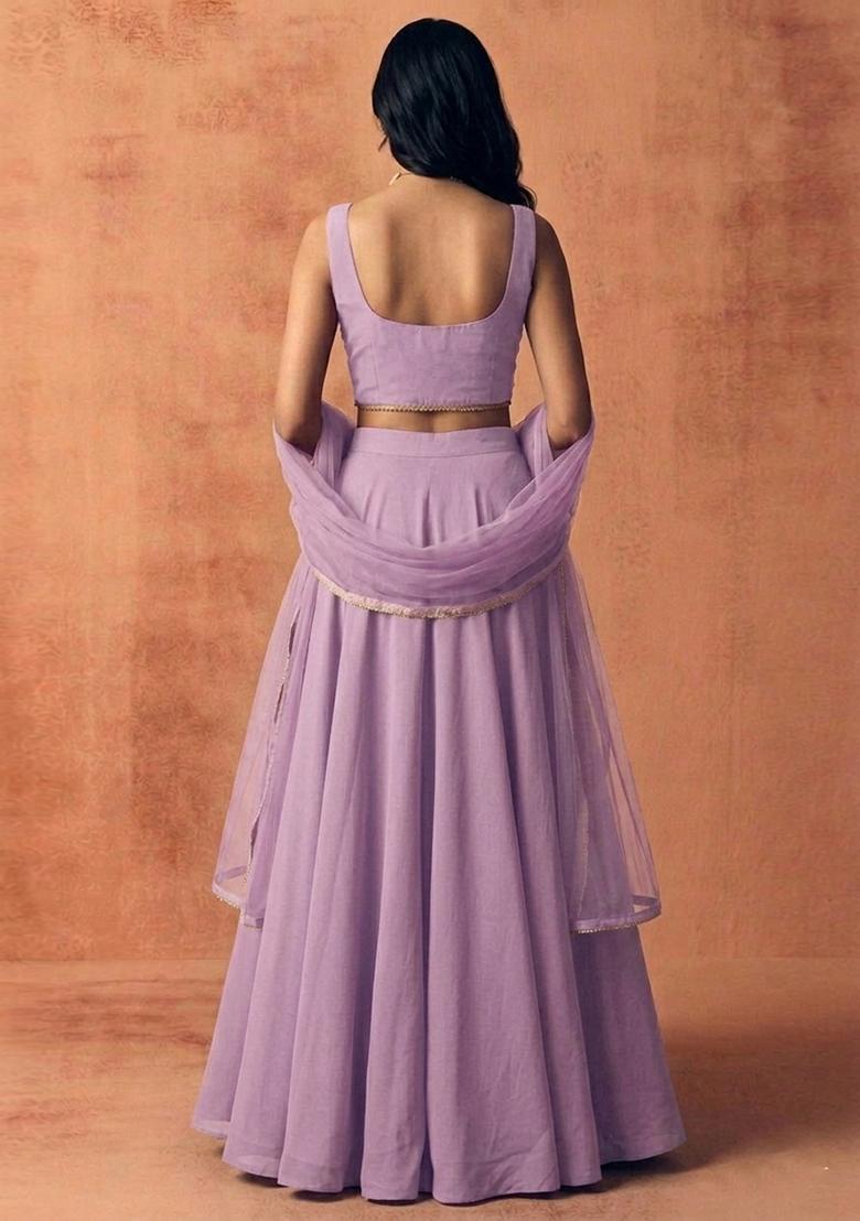Lilac Embroidered Handwork Lehenga Set - Indya