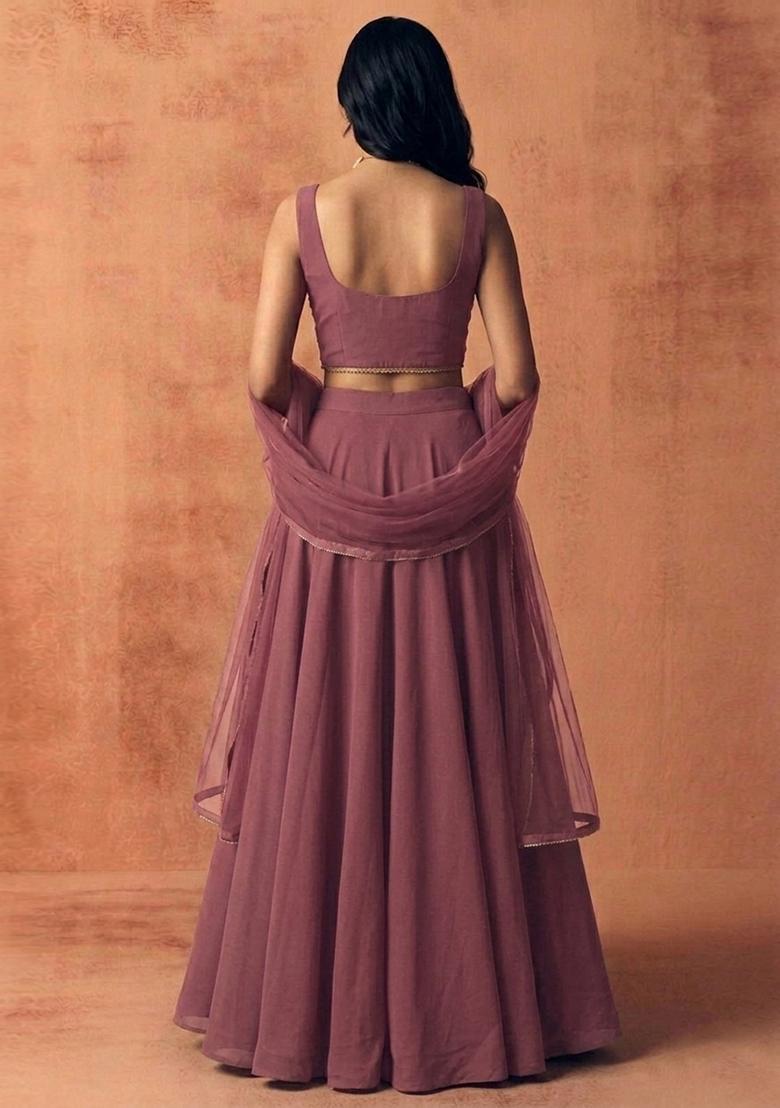 Mauve Embroidered Handwork Lehenga Set - Indya