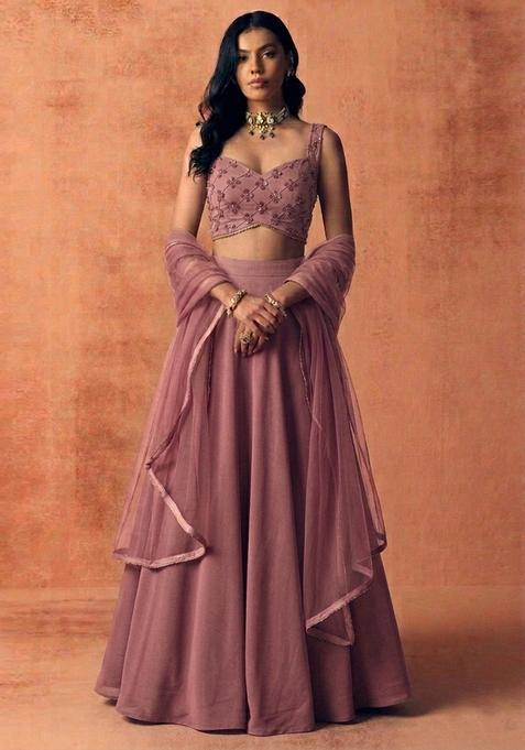 Mauve Silk Blend Handwork Lehenga Set