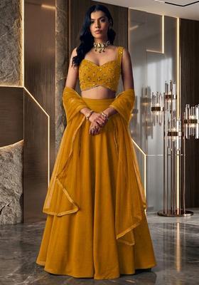 Mustard Embroidered Handwork Lehenga Set