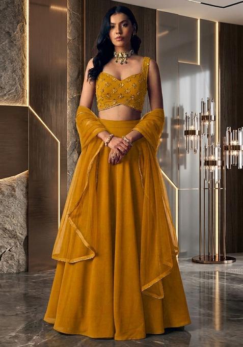 Mustard Embroidered Handwork Lehenga Set
