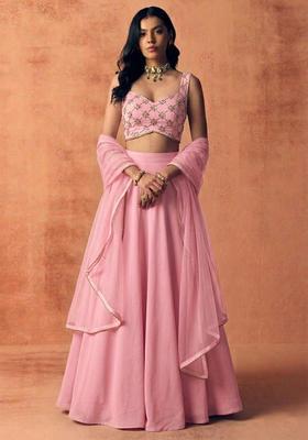 Baby Pink Embroidered Handwork Lehenga Set