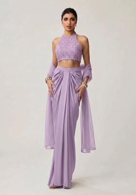 Lavender Embroidered Handwork Fusion Set
